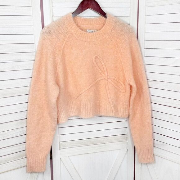 American Eagle Outfitters Cropped Bow Front Sweater Peach Small - Picture 9 of 14